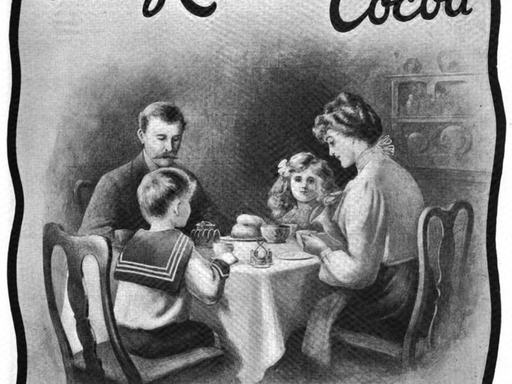 A 1903 magazine advertisement for Van Houten's cocoa showing a family at breakfast